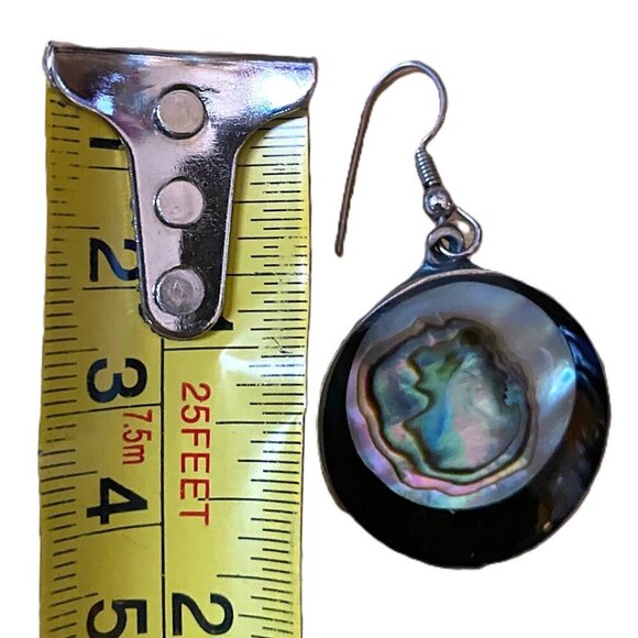 Vintage alpaca silver and abalone Mexico round dangle earrings - Picture 11 of 11